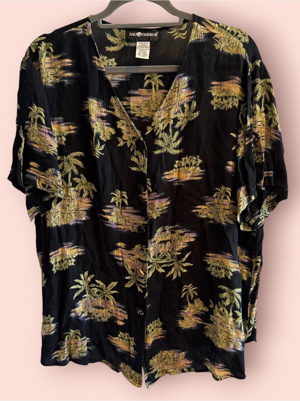Vintage 90s Sag Harbor Tropical Island Rayon Blouse